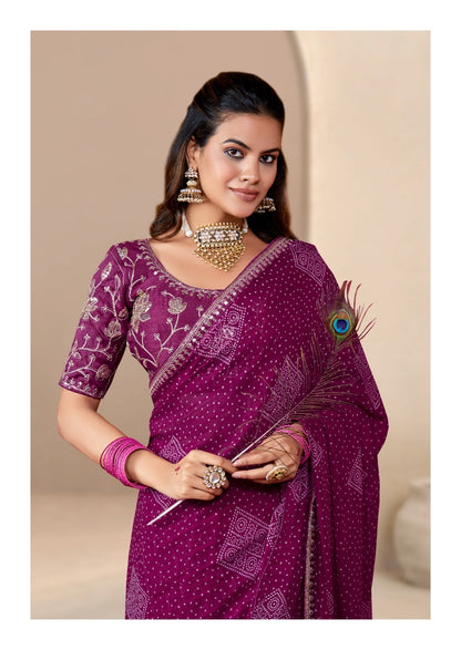 Magenta Georgette Readymade/Easy Saree