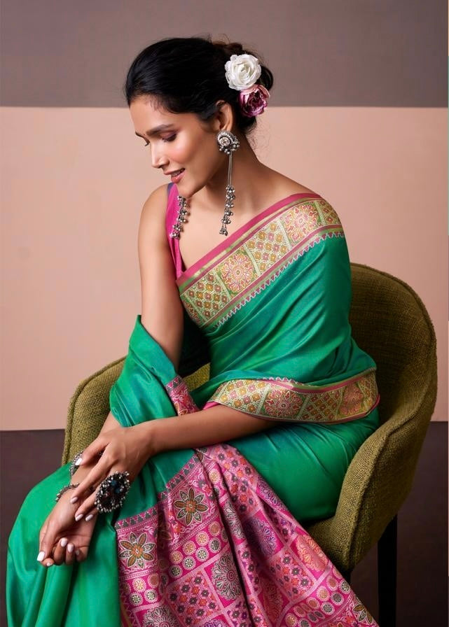 Emerald Green Soft Silk Ready To Wear/Easy Saree - Panaash Saree