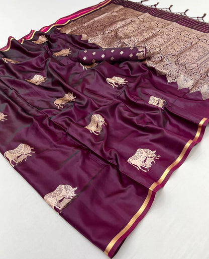 Royal Plum Satin Silk Readymade/Easy Saree