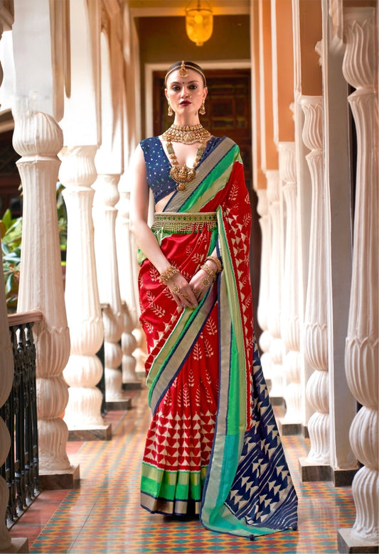 Red Patola Silk Readymade/Easy Saree