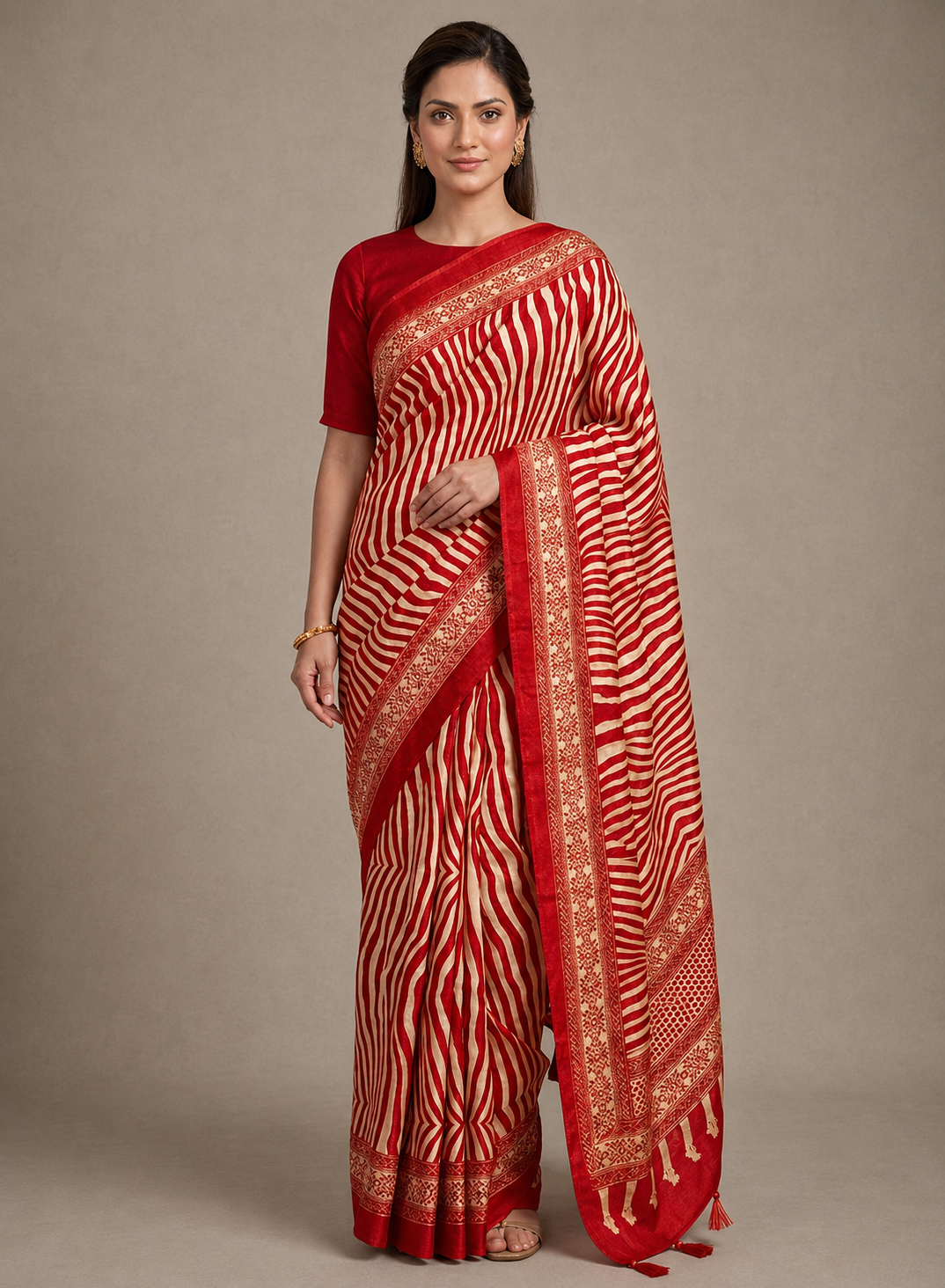 Red Crepe Silk Ready To Wear/Easy Saree by Stylebypanaash 