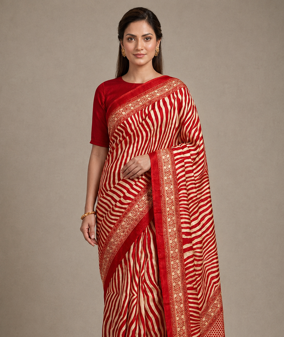 Red Crepe Silk Ready To Wear/Easy Saree by Stylebypanaash 
