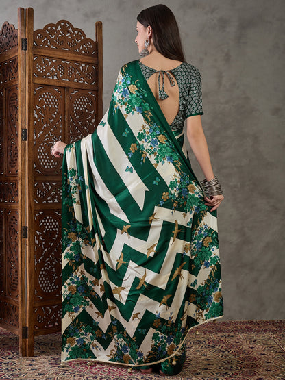 Green Readymade Crepe Silk Saree