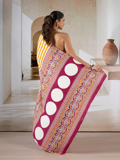 Yellow Stripe Crepe Silk Ready To Wear/Easy Saree by Stylebypanaash 