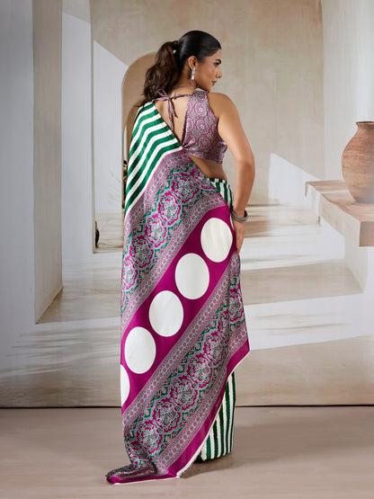Green Stripe Crepe Silk Ready To Wear/Easy Saree by Stylebypanaash 