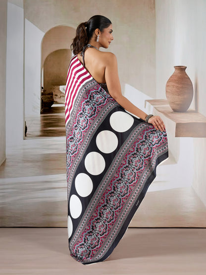 Maroon Stripe Crepe Silk Ready To Wear/Easy Saree by Stylebypanaash 