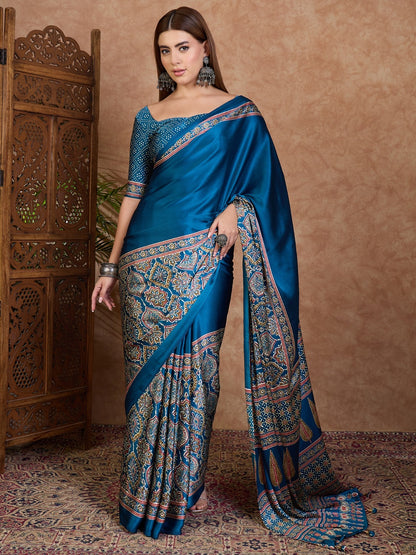 Blue Crepe Silk Office wear Readymade/Easy Saree (Copy)
