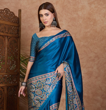 Blue Crepe Silk Office wear Readymade/Easy Saree (Copy)