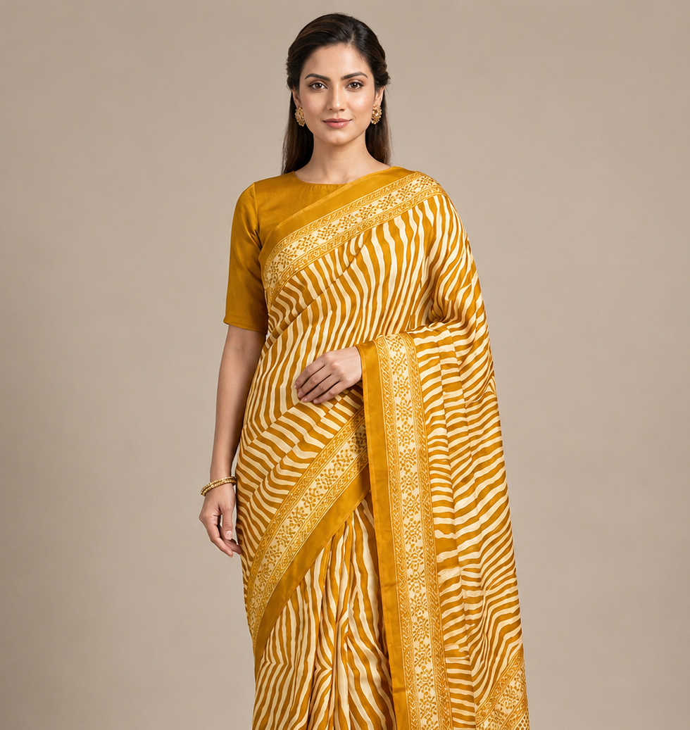 Yellow Crepe Silk Ready To Wear/Easy Saree by Stylebypanaash 