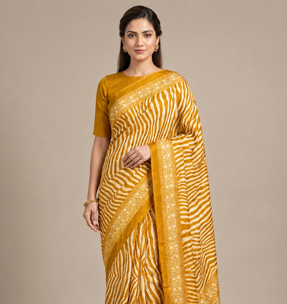 Yellow Crepe Silk Ready To Wear/Easy Saree by Stylebypanaash 