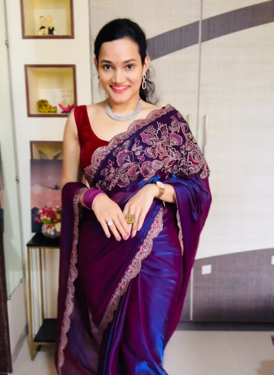 Violet Cocktail Party Wear Readymade Saree