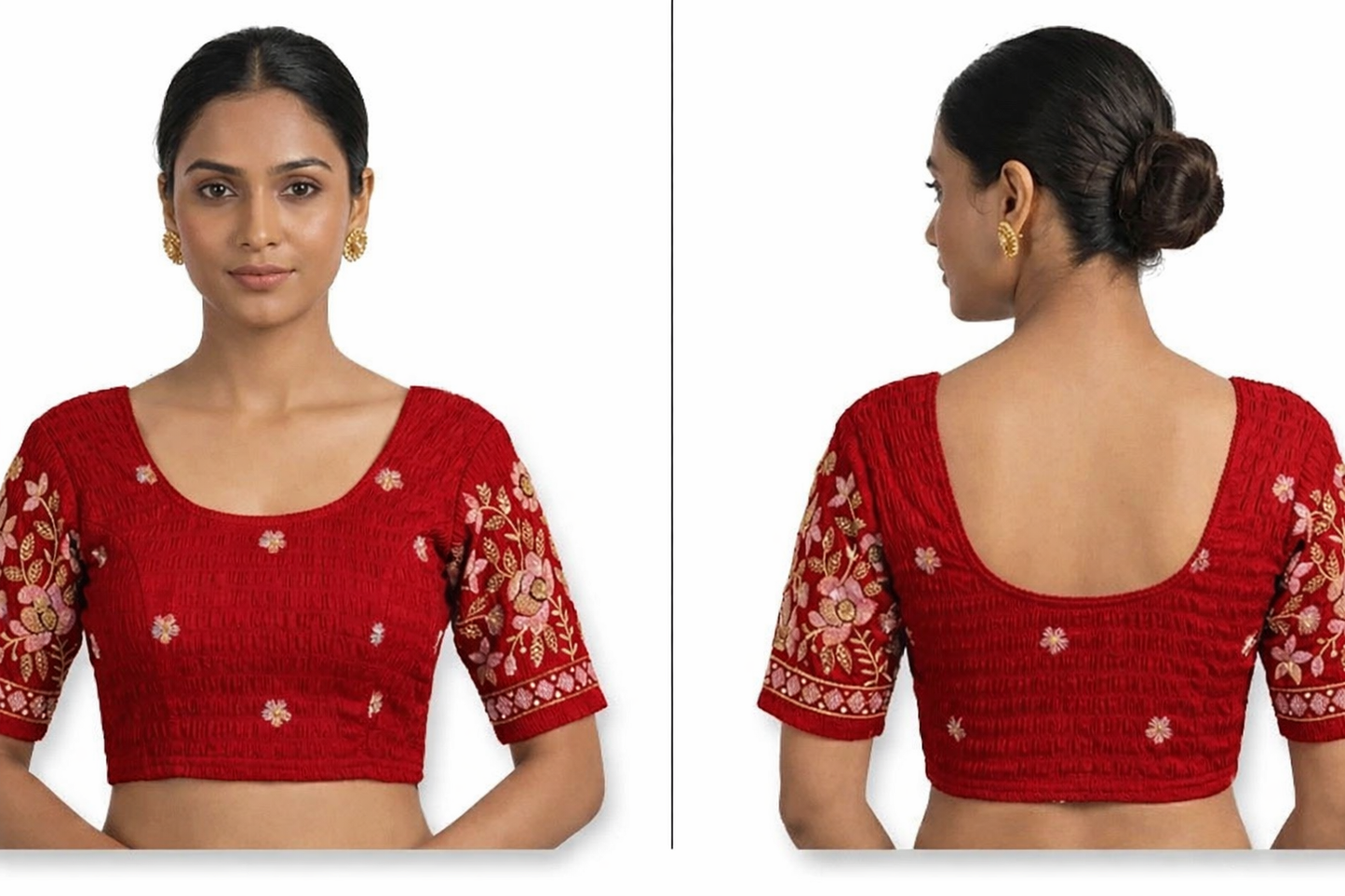 Red Stretchable Embroidered Blouse - Panaash Saree