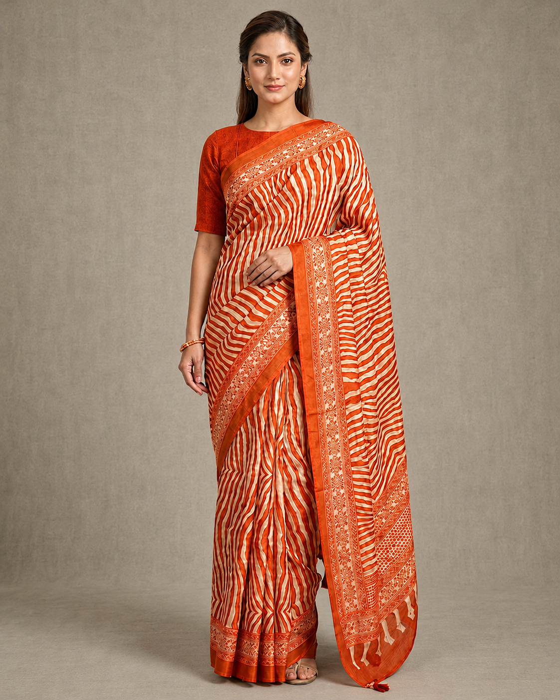 Orange Crepe Silk Ready To Wear/Easy Saree by Stylebypanaash 