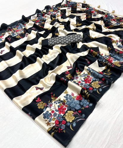 Black Readymade Crepe Silk Saree