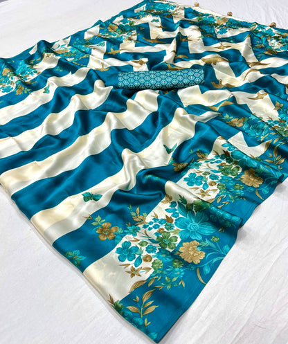 Turquoise Readymade Crepe Silk Saree