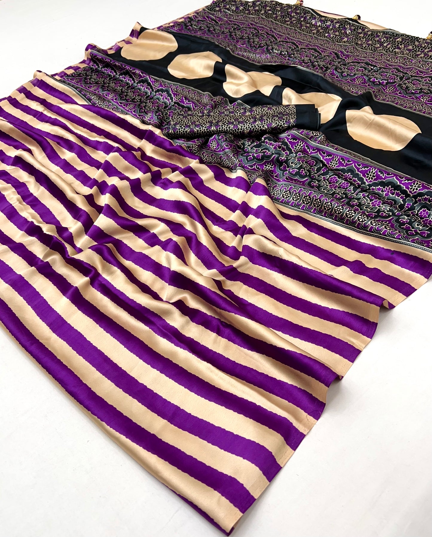 Purple Stripe Readymade Crepe Silk Saree