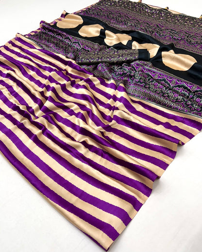 Purple Stripe Readymade Crepe Silk Saree