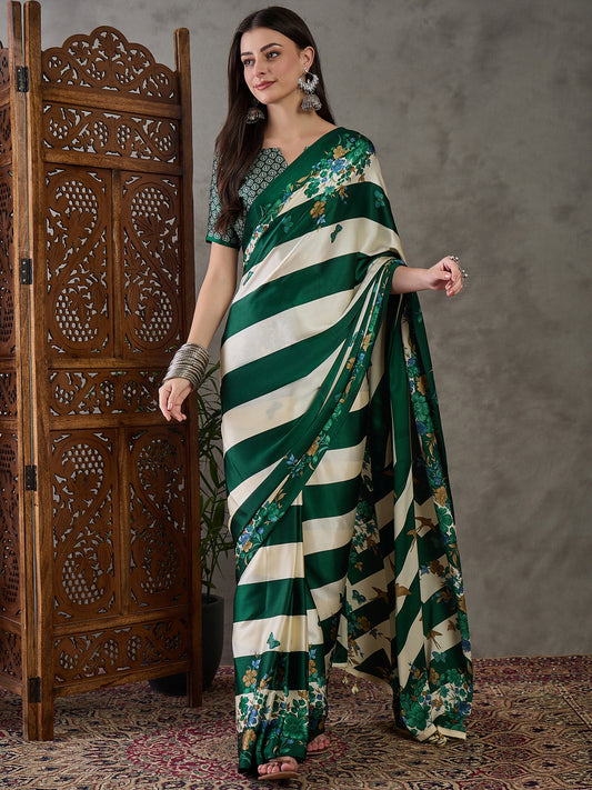 Green Readymade Crepe Silk Saree