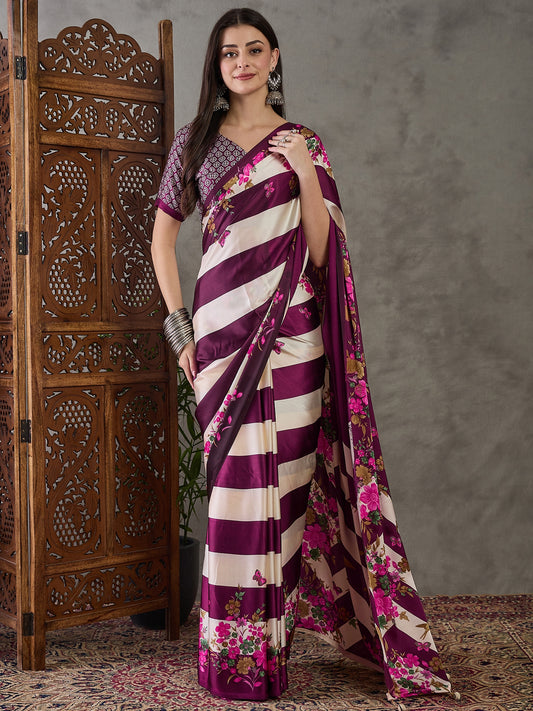 Magenta Readymade Crepe Silk Saree