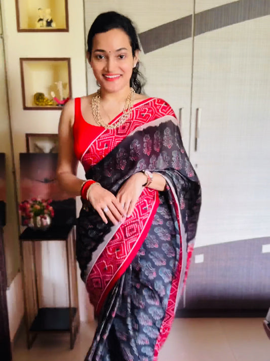 Black Georgette Readymade/Easy Saree