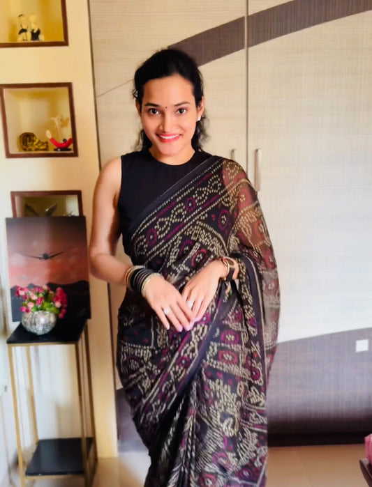 Casual Black Georgette Readymade/Easy Saree