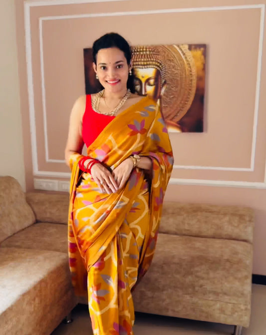 Mustard Crepe Silk Readymade/Easy Saree