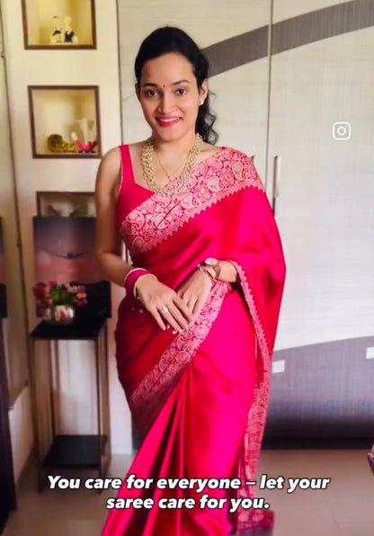 Pink Readymade Crepe Ajrakh Silk Saree