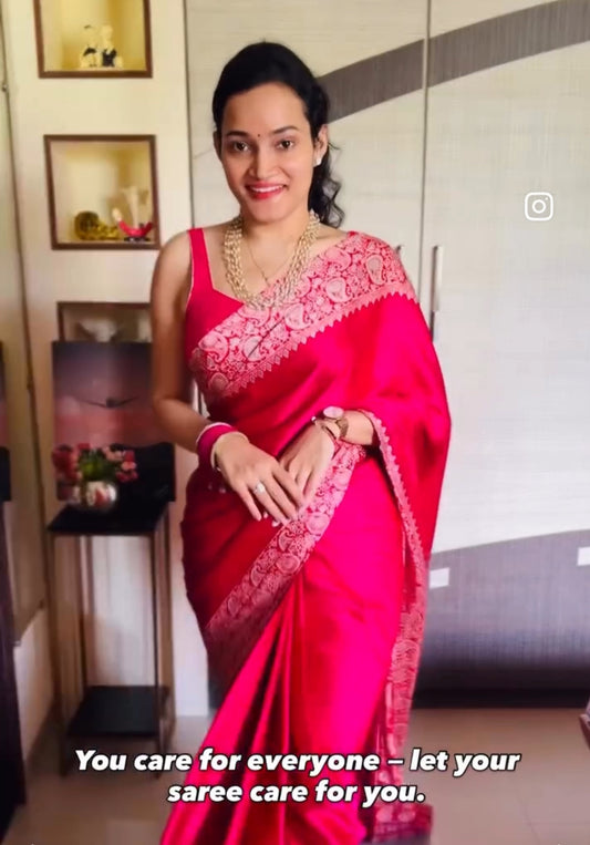 Pink Readymade Crepe Ajrakh Silk Saree