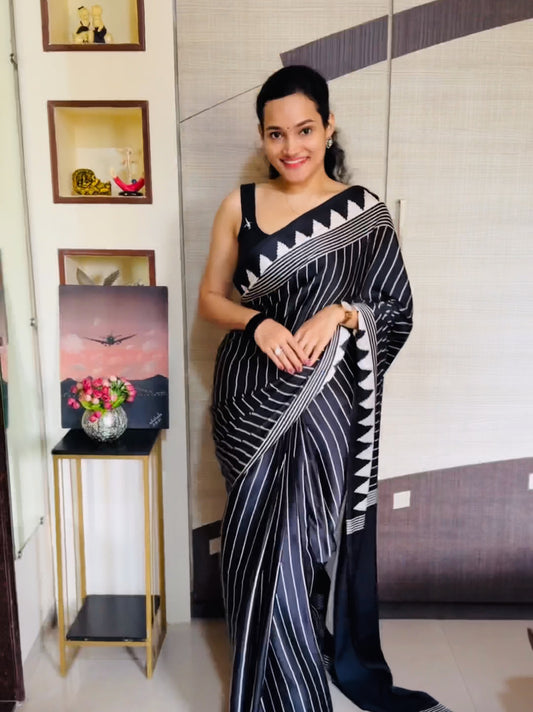 Black Crepe Silk Readymade Saree
