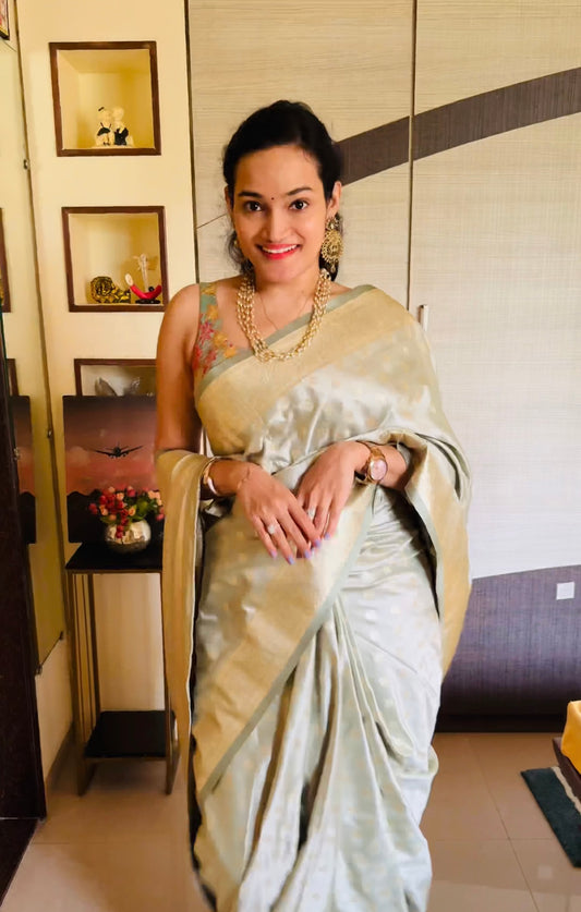 Olive Color Satin Banarasi Silk Readymade/Easy Saree