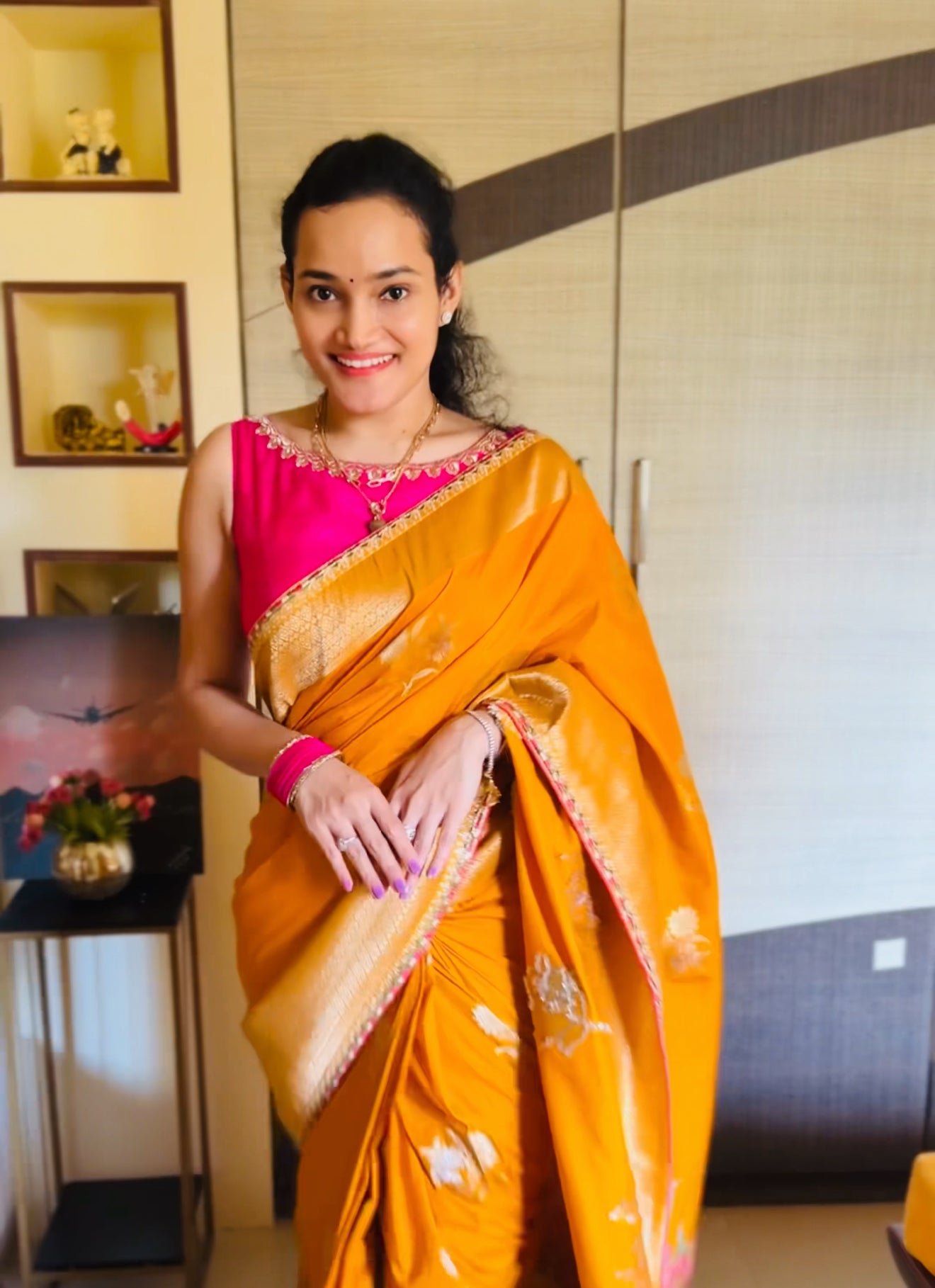 Yellow Banarasi Soft Silk Readymade/Easy Saree