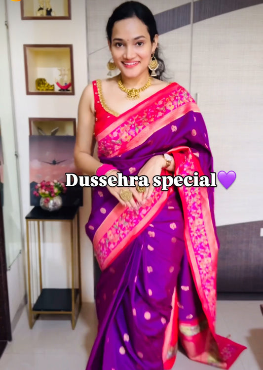 Purple Banarasi Silk Readymade/Easy Saree