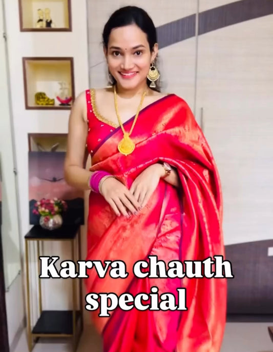 Pink Kanjivaram Silk Readymade/Easy Saree