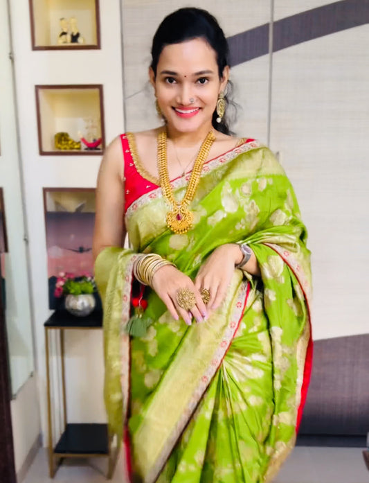 Green Color Designer Kanjivaram Silk Readymade/Easy Saree - Panaash Saree