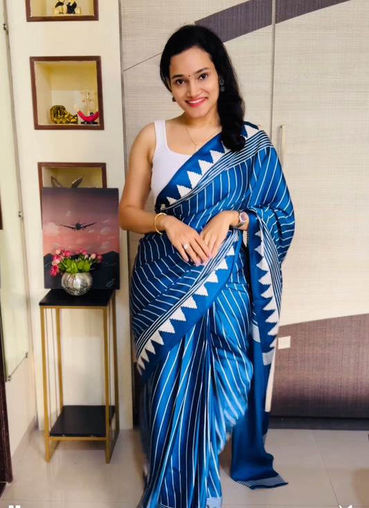 Blue Crepe Silk Readymade Saree