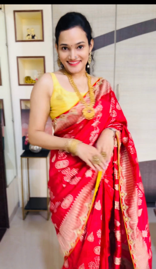 Red Color Designer Kanjivaram Silk Readymade/Easy Saree - Panaash Saree