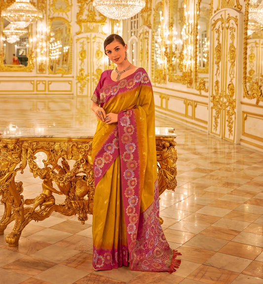 Mustard Color Banarasi Silk Readymade/Easy Saree