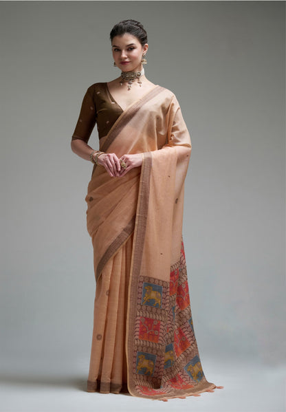 Peach Cotton Ready To Wear/Easy Saree by Stylebypanaash 