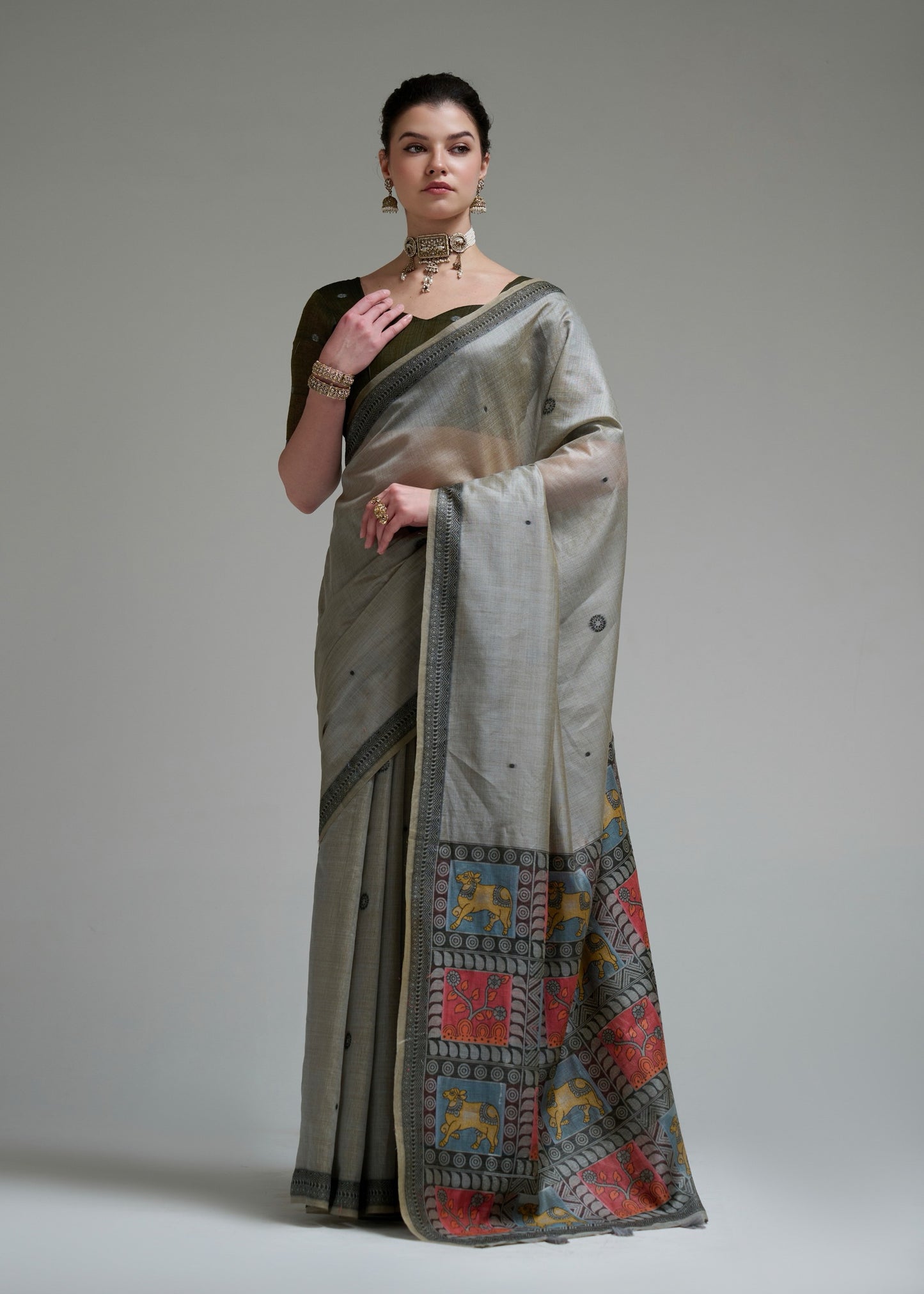 Grey Cotton Ready To Wear/Easy Saree by Stylebypanaash 