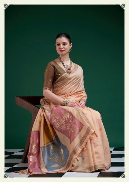 Peach Mul Cotton Ready To Wear/Easy Saree - Panaash Saree
