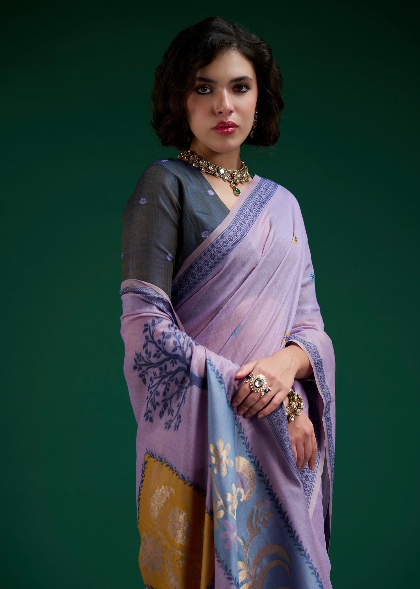 Lavender Mul Cotton Ready To Wear/Easy Saree - Panaash Saree