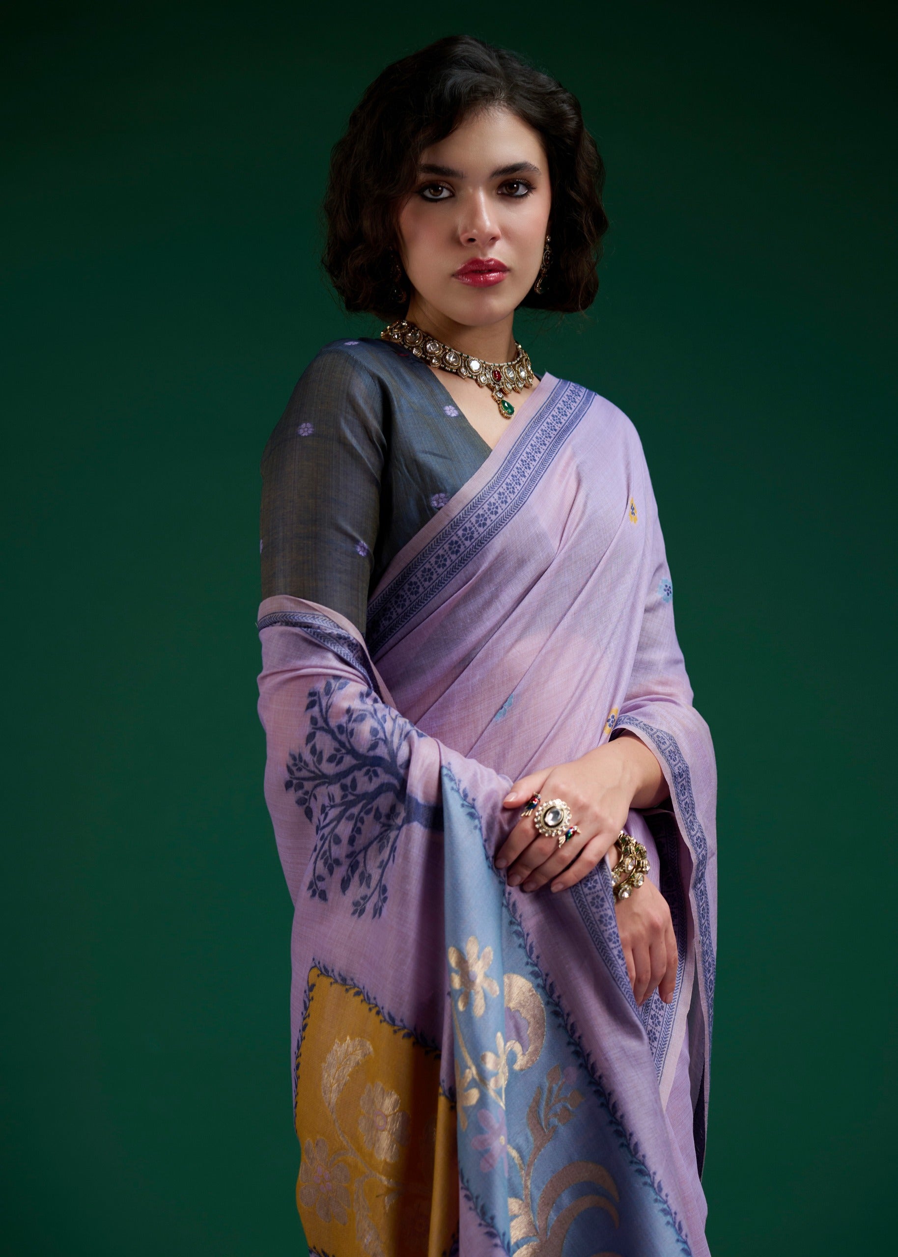 Lavender Mul Cotton Ready To Wear/Easy Saree - Panaash Saree
