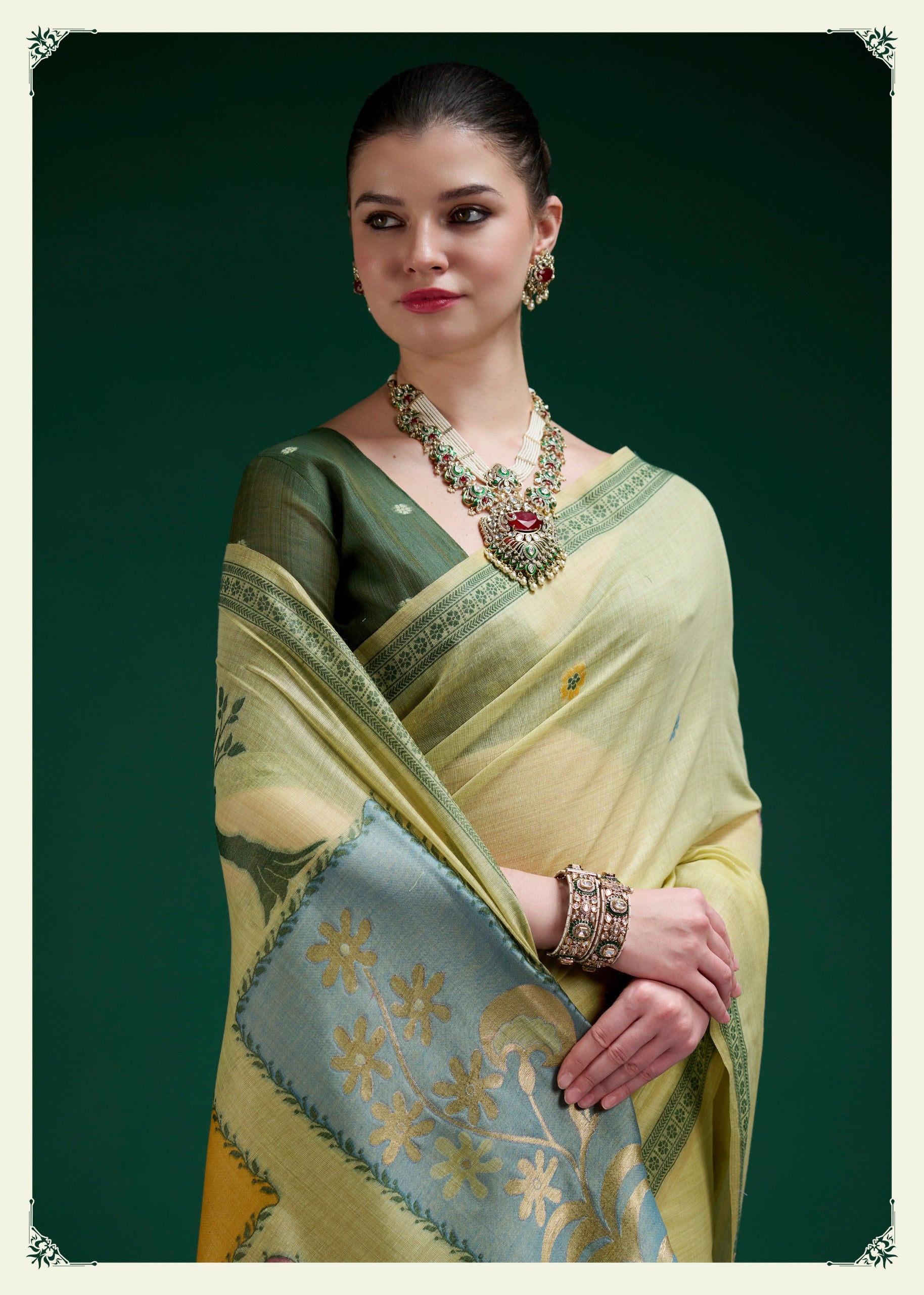 Light Green Mul Cotton Ready To Wear/Easy Saree - Panaash Saree