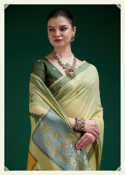 Light Green Mul Cotton Ready To Wear/Easy Saree - Panaash Saree