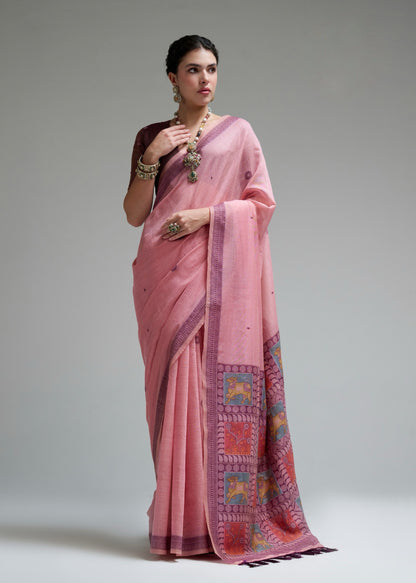Pink Cotton Ready To Wear/Easy Saree by Stylebypanaash 
