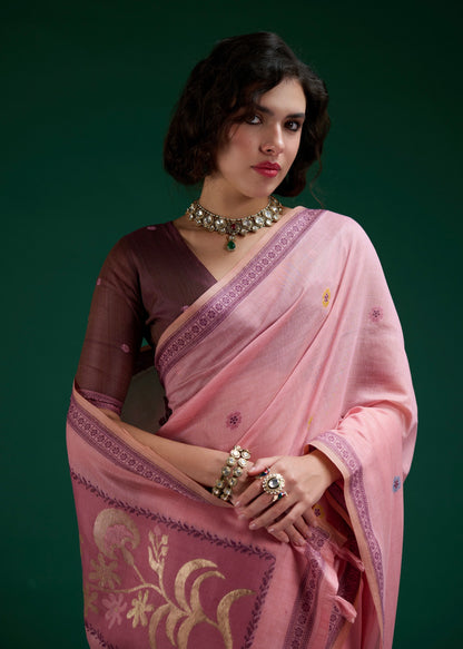 Pink Mul Cotton Ready To Wear/Easy Saree - Panaash Saree
