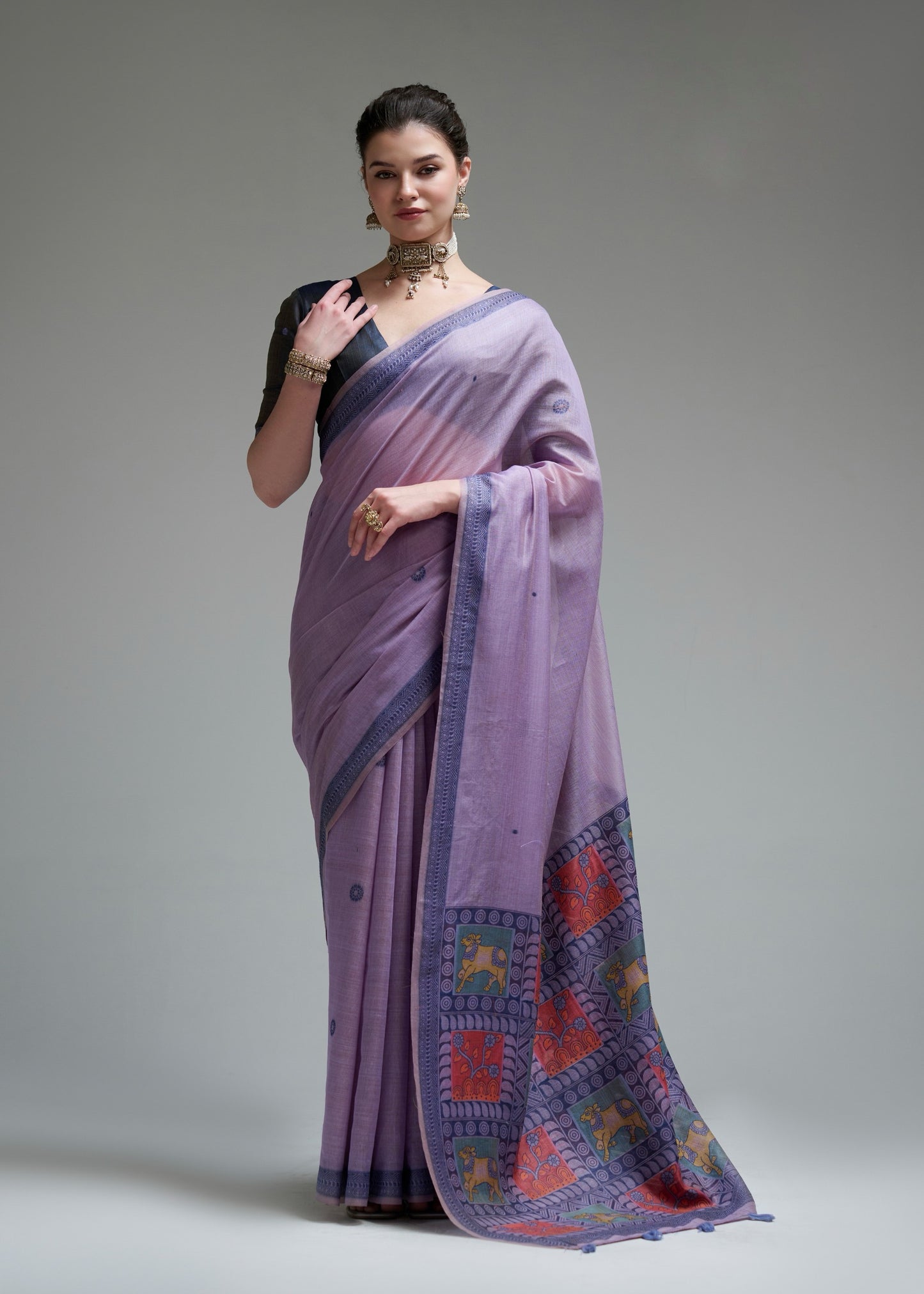 Lavender Cotton Ready To Wear/Easy Saree by Stylebypanaash 