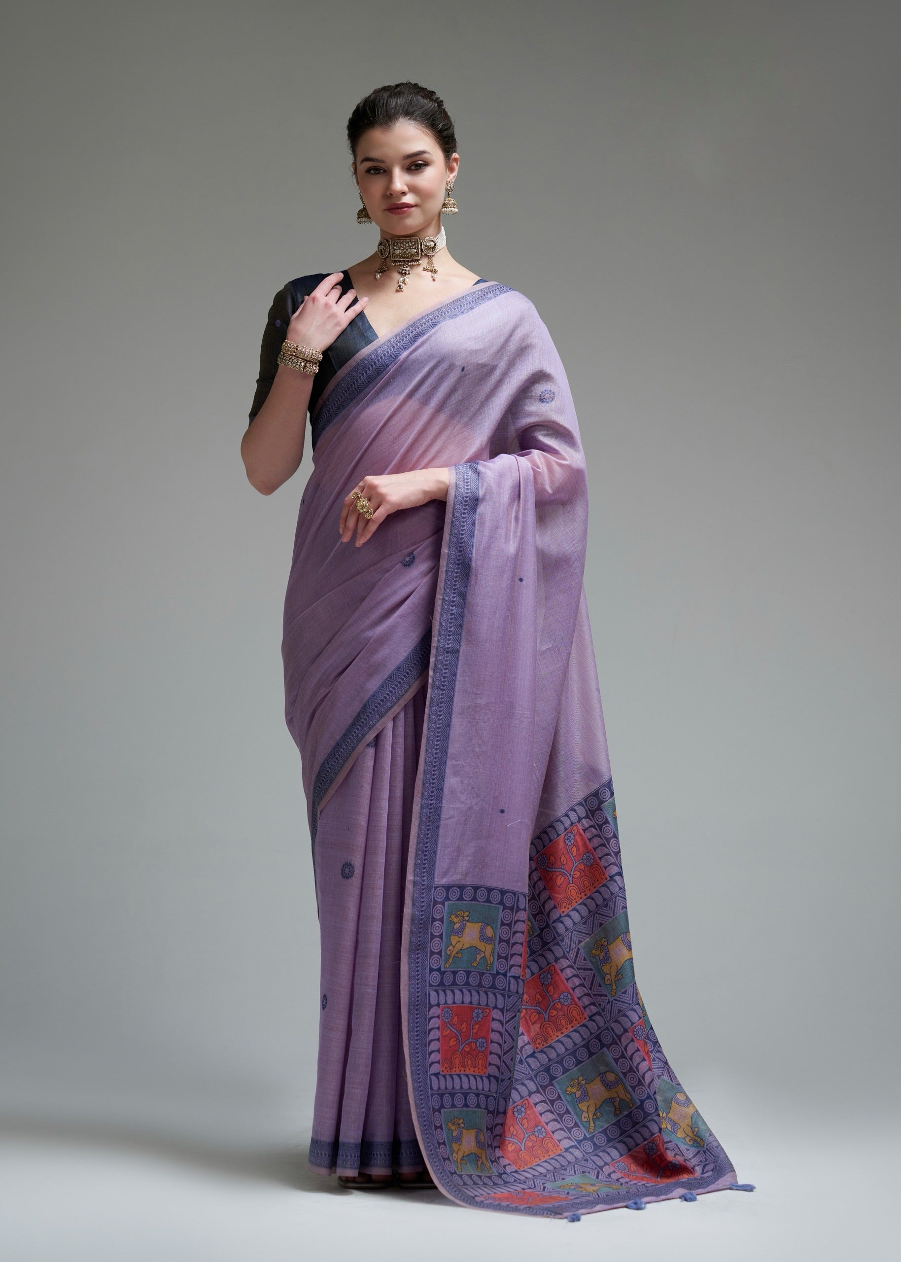 Lavender Cotton Ready To Wear/Easy Saree by Stylebypanaash 