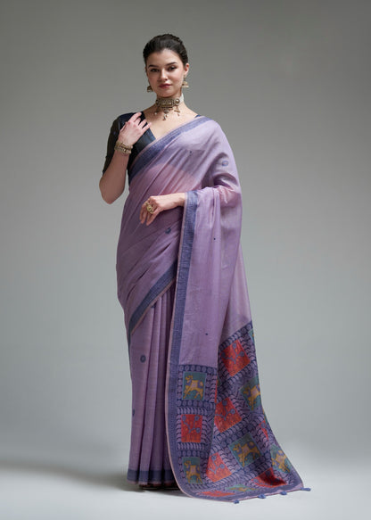 Lavender Cotton Ready To Wear/Easy Saree by Stylebypanaash 