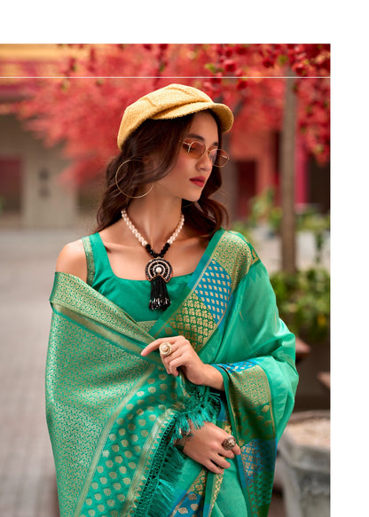 Green Color Banarasi Silk Readymade/Easy Saree